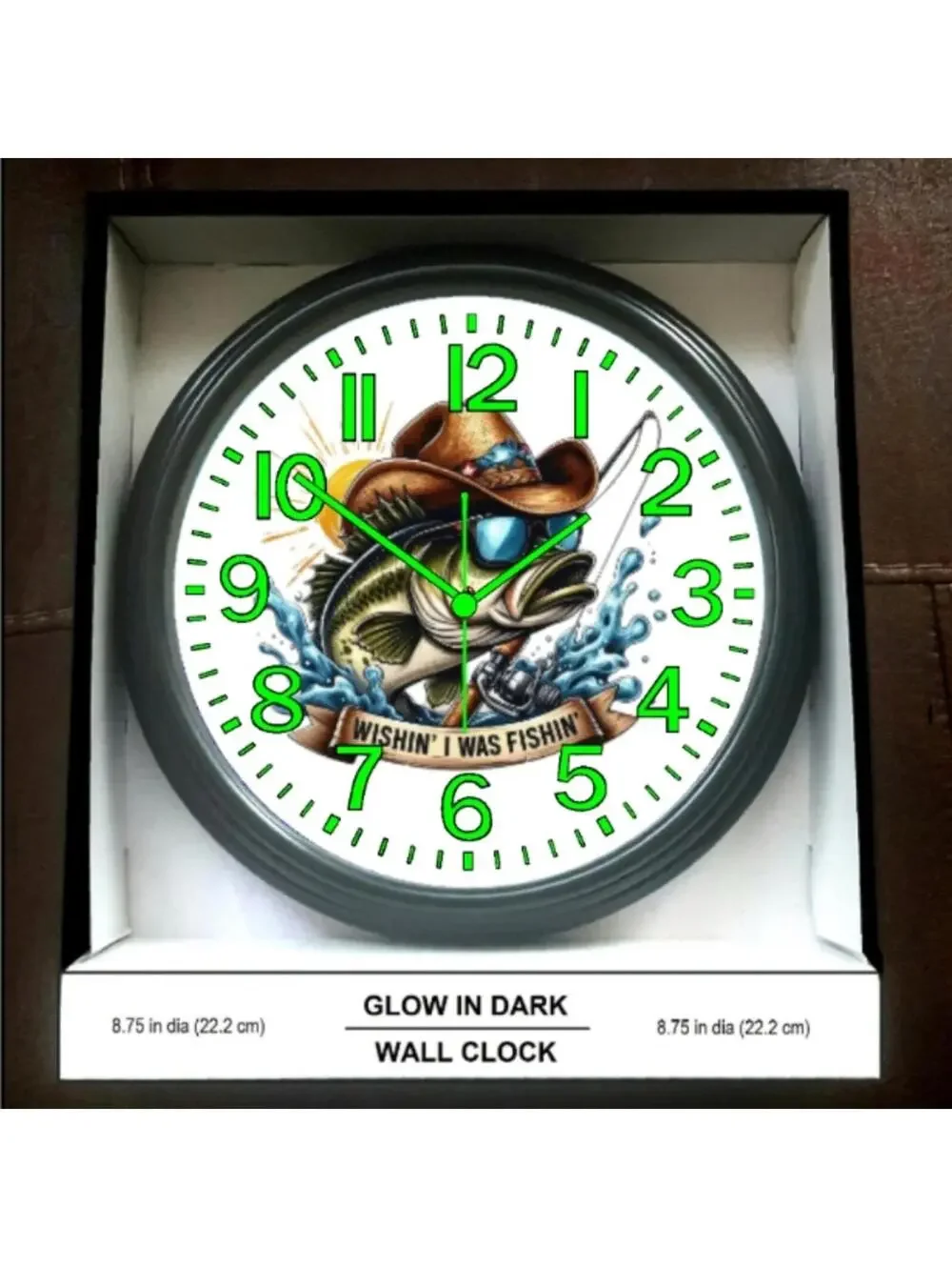 Wishing I Was Fishing Country Glow In The Dark Wall Clock New